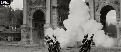 L’Arco di Costantino crolla (per finta) in “Che gioia vivere”, film del 1961 del regista francese René Clément (www.davinotti.com)