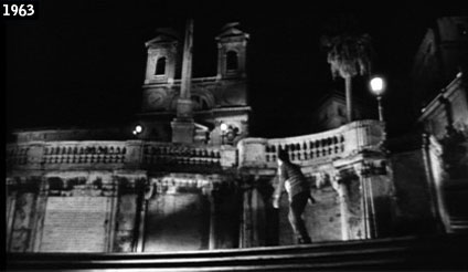 La chiesa della Trinità dei Monti e la sua scalinata immortalate nel film “La ragazza che sapeva troppo” di Mario Bava (www.davinotti.com)