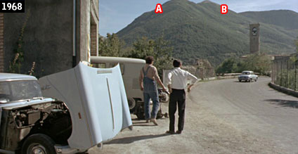 Da Leonessa, con il Terminillo sullo sfondo, inizia la fuga di Satanik nel film del 1968 (www.davinotti.com)